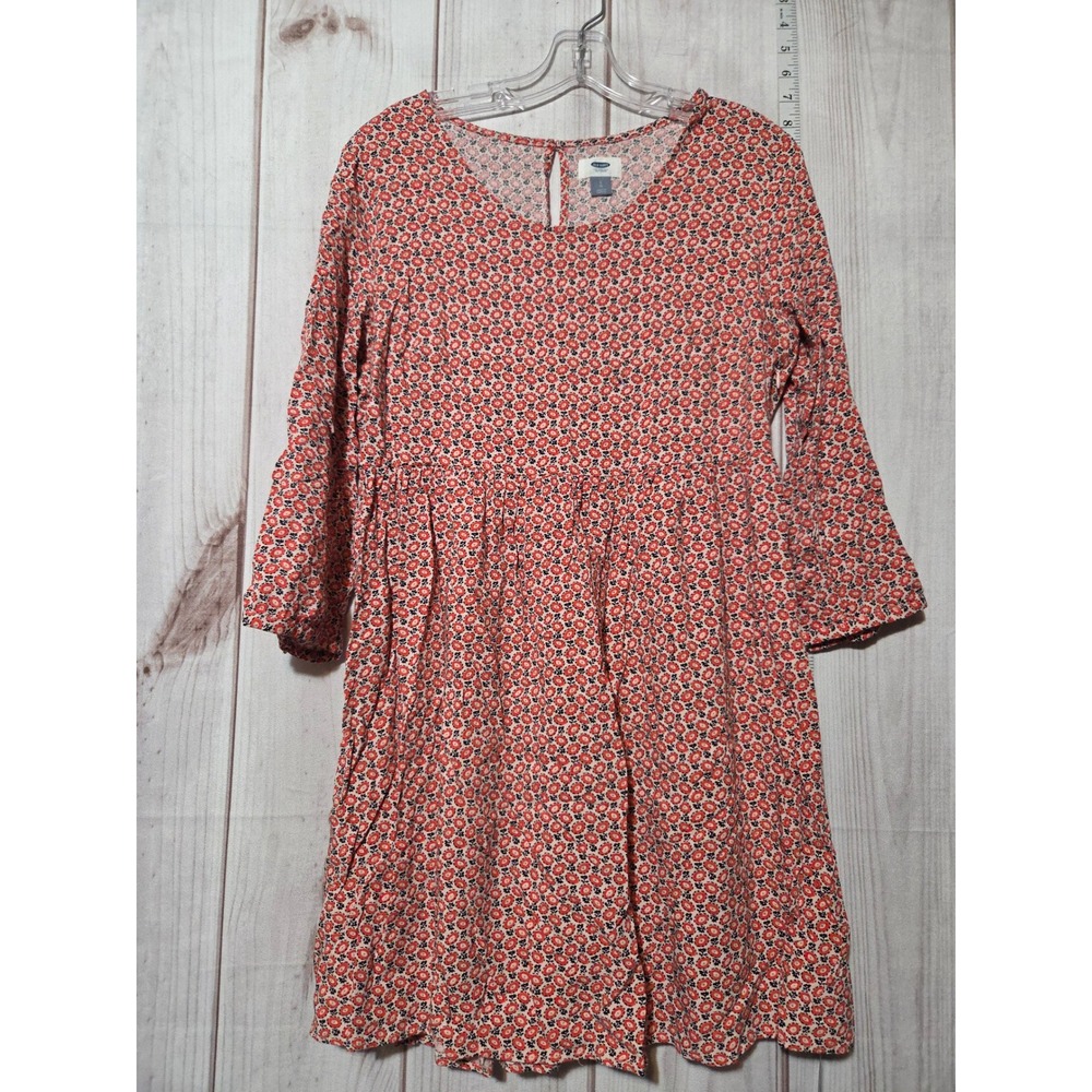 Old Navy Womens Dress Floral‎ Print Orange Long Sleeve Casual Size L knee length
